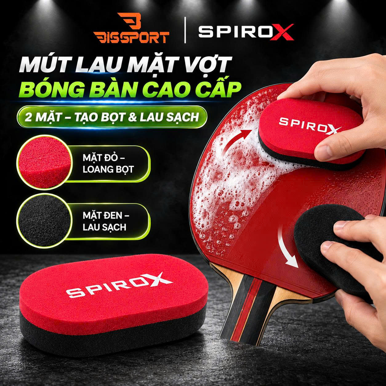 Miếng Xốp/Mút Vệ Sinh Mặt Vợt Bóng Bàn SpiroX Chính Hãng - Hai Mặt Xốp Chuyên Dụng Cứng Và Mềm - Nhẹ